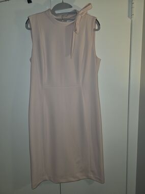 Calvin Klein Sleeveless Shift Midi Dress in Blush Pink with Shoulder Tie